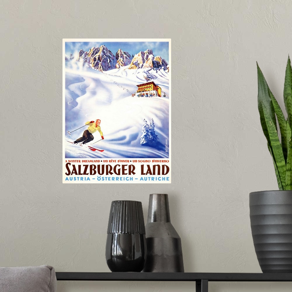 A modern room featuring Salzburger Land Vintage Advertising Poster
