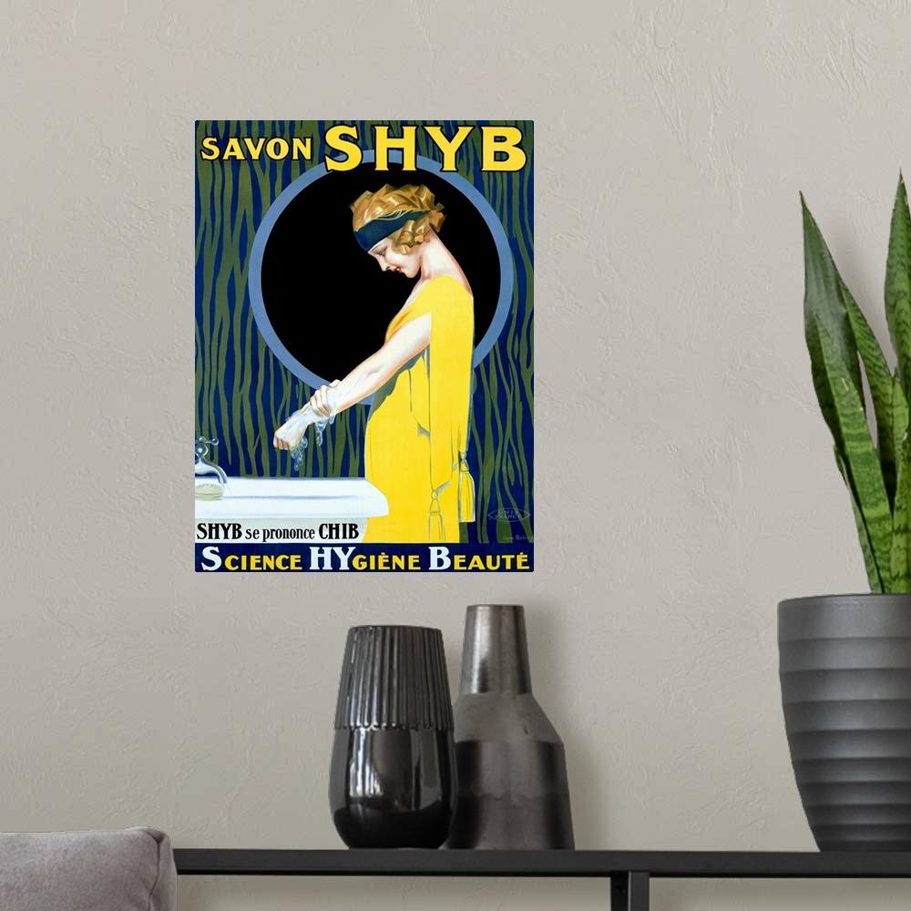 A modern room featuring Savon Shyb, Soap,  Vintage Poster, by Rene Lelong