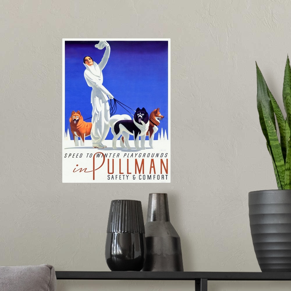 A modern room featuring Speed to Winter Playgrounds, Pullman, Vintage Poster