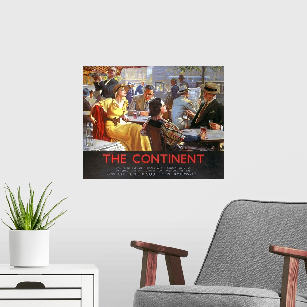 A modern room featuring The Continent Cafe Vintage Advertising Poster