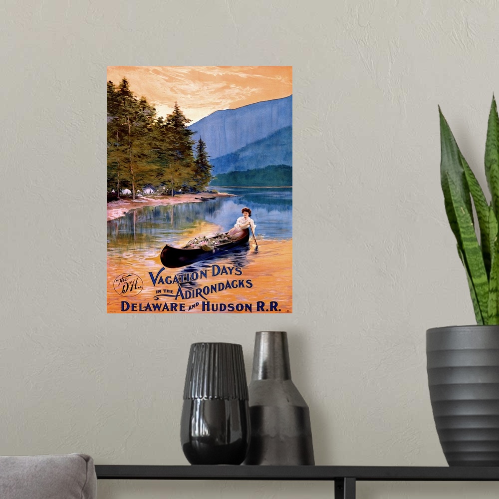 A modern room featuring Vacation Days in the Adirondacks, Vintage Poster