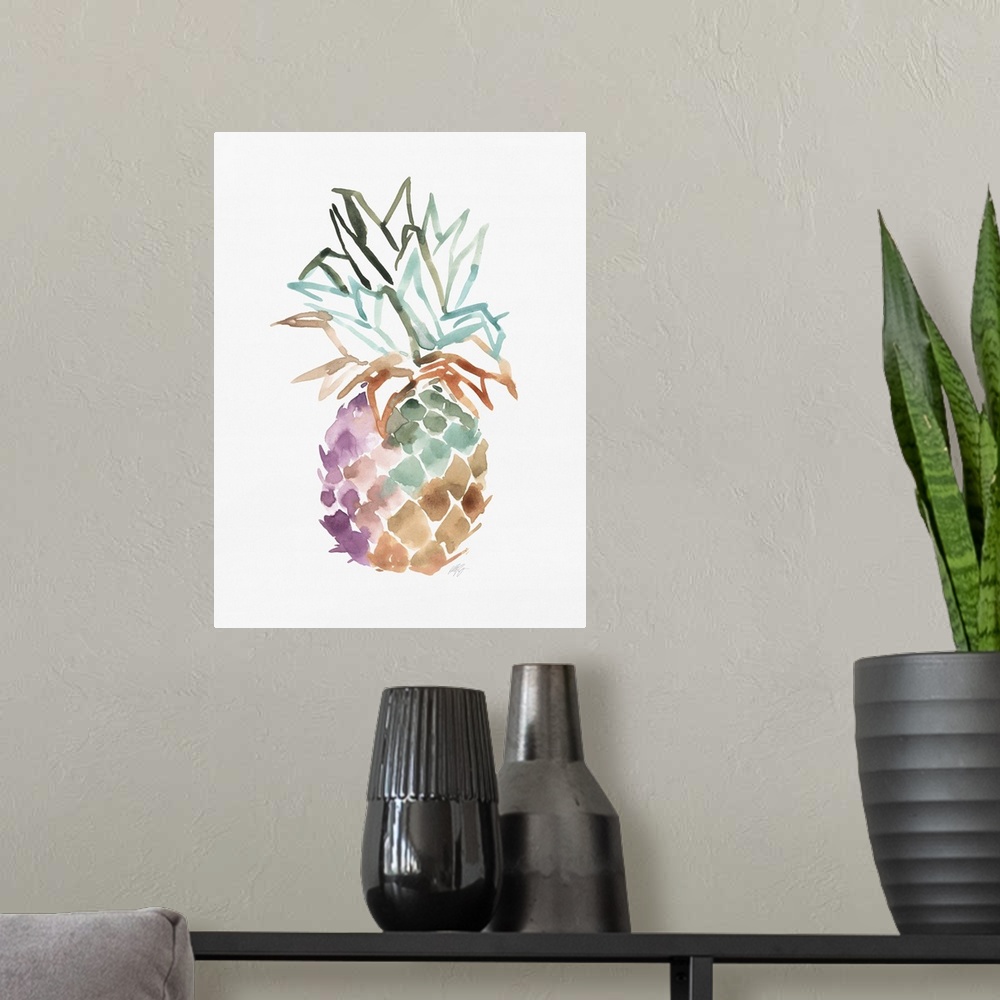 A modern room featuring Simple watercolor pineapple illustration on white.