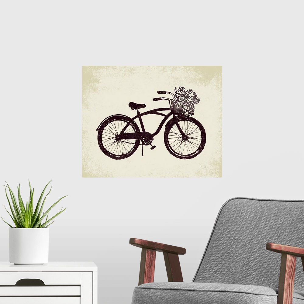 A modern room featuring Contemporary bicycle art with a rustic vintage look.