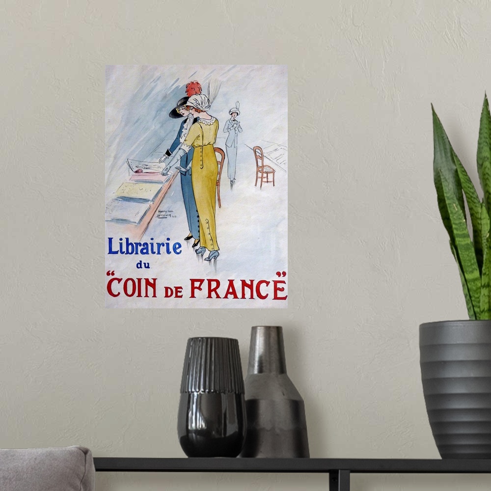 A modern room featuring Vintage poster advertisement for Art Deco Fashion.