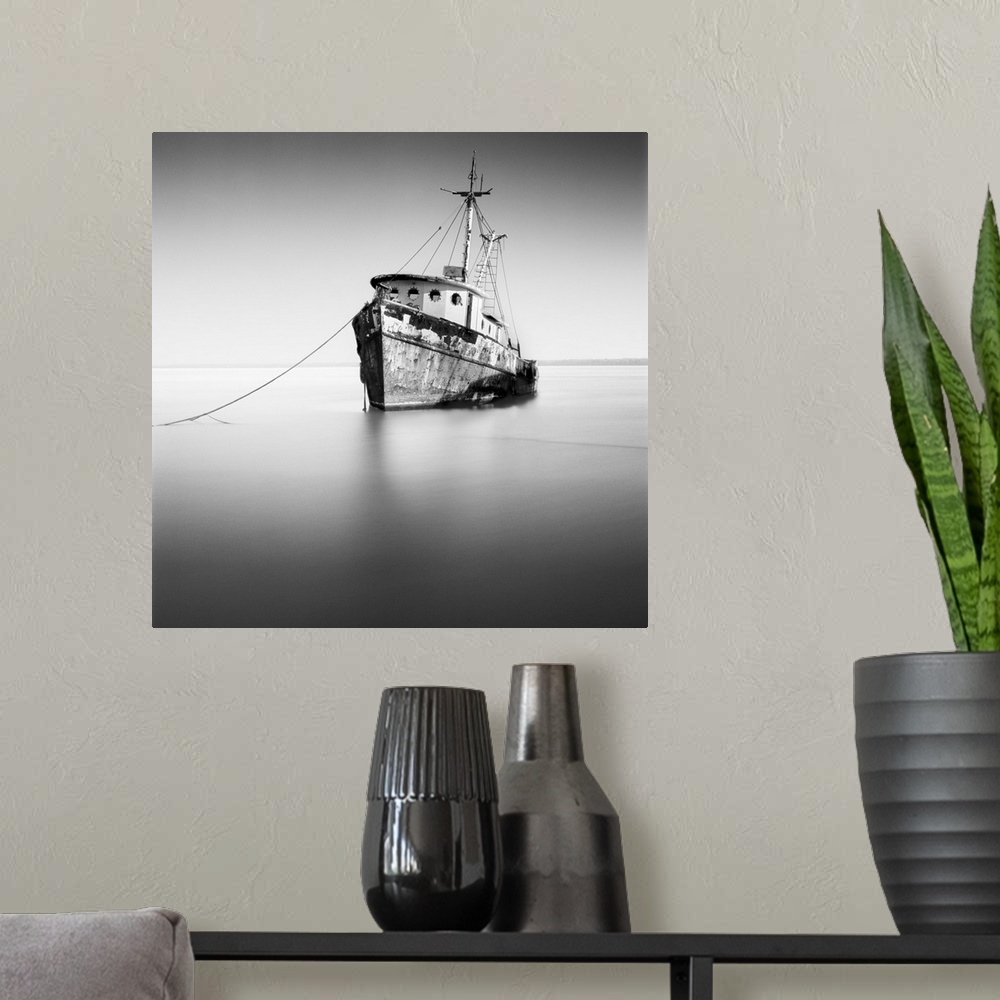 A modern room featuring Tug Boat moored in still waters