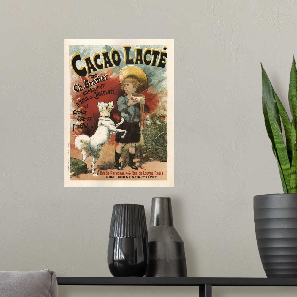 A modern room featuring Cacao Lacte - Vintage Chocolate Milk Advertisement