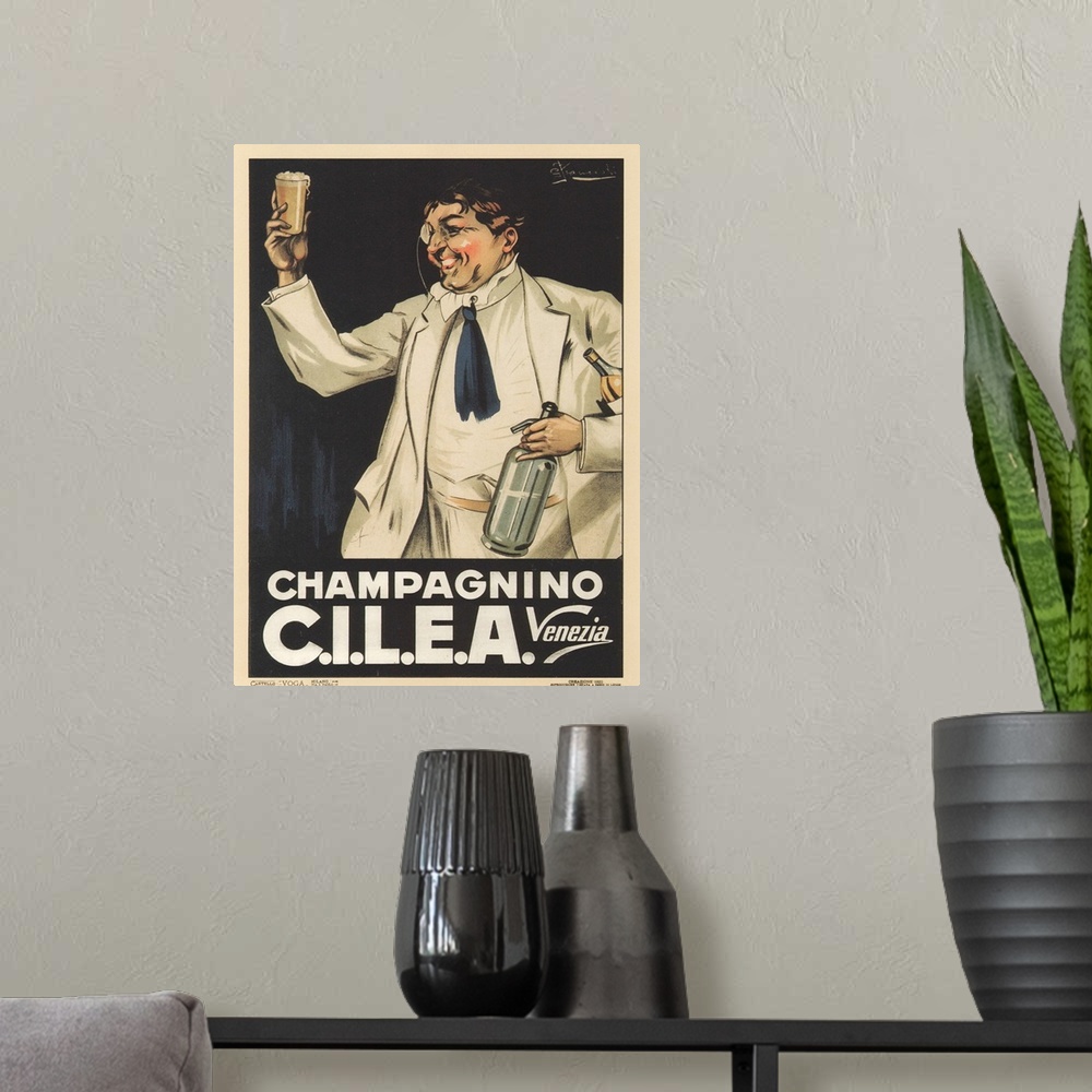 A modern room featuring Champagnino CILEA - Vintage Champagne Advertisement