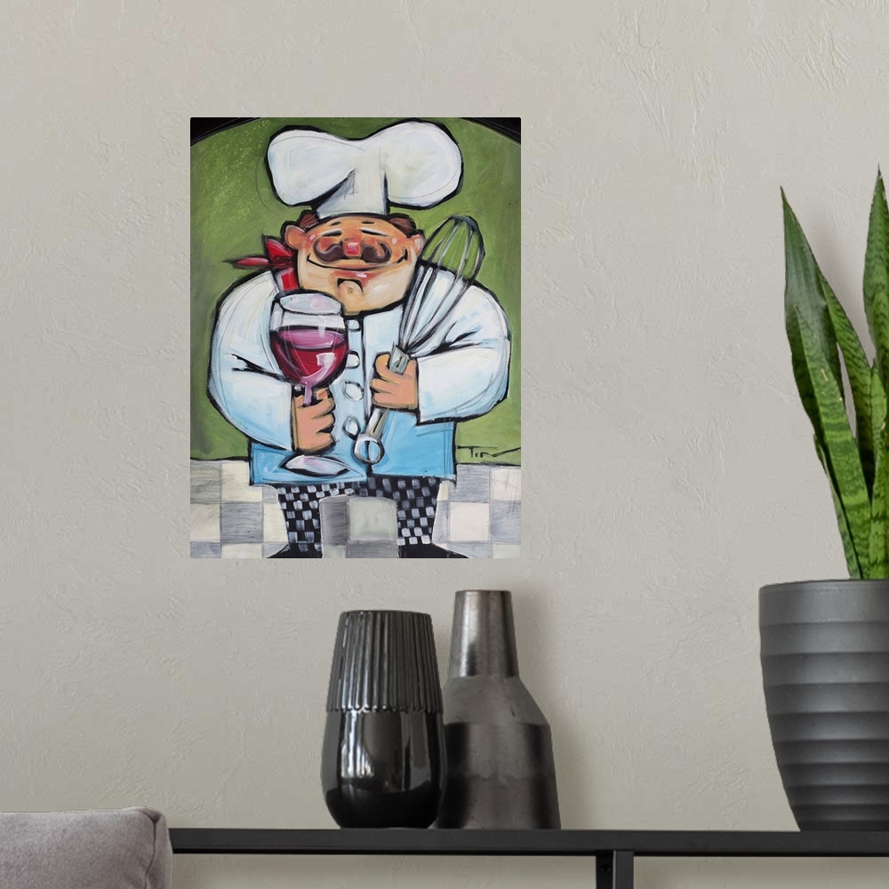 A modern room featuring Chef With Wine And Wisk