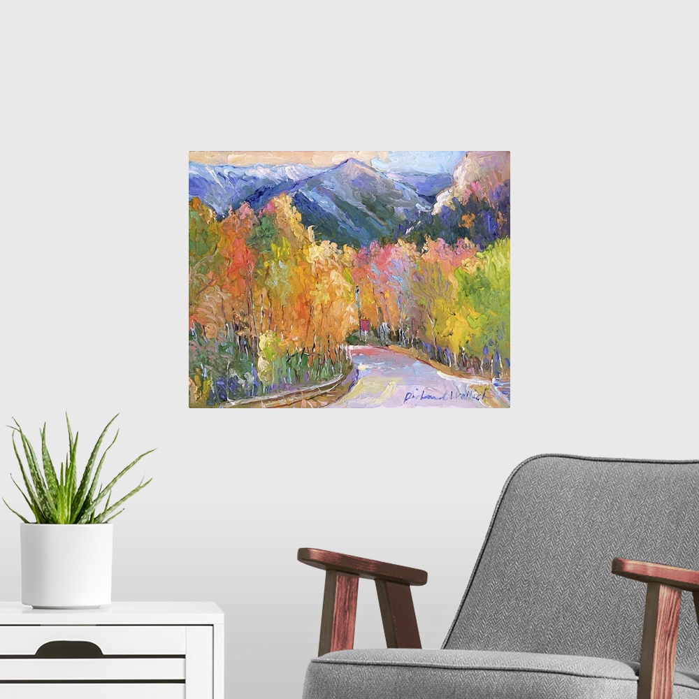 A modern room featuring A fall mountain view of Cottonwood Pass, Buena Vista, CA.