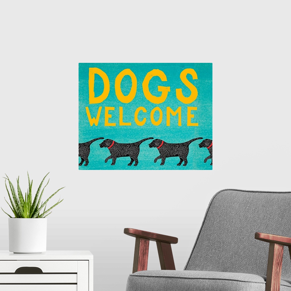 A modern room featuring Dogs Welcome