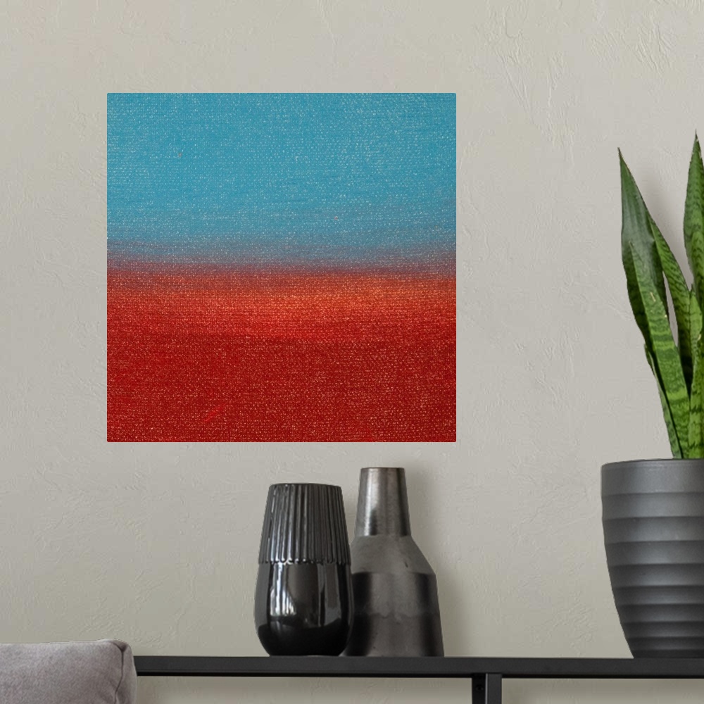 A modern room featuring Square abstract color block painting.