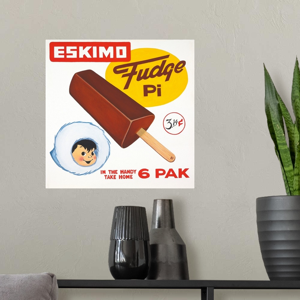 A modern room featuring Square painting with symbols creating the pun Eskimo Pi (Eskimo pie)