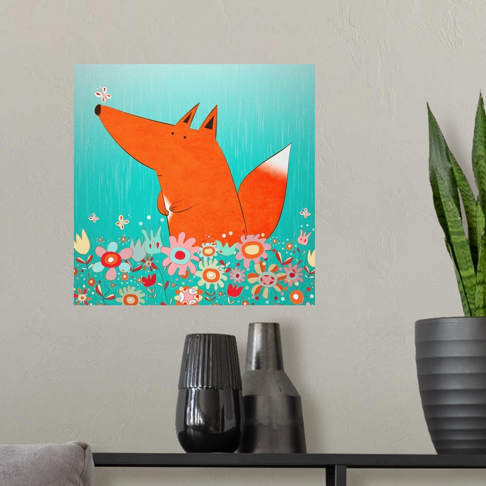 A modern room featuring Fox in Flowers