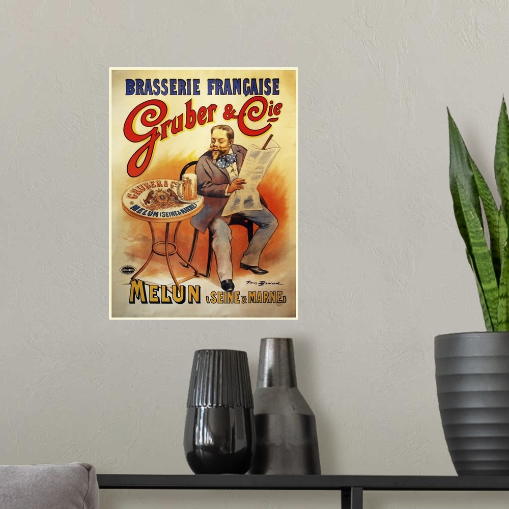 A modern room featuring Gruber Biere - Vintage Beer Advertisement