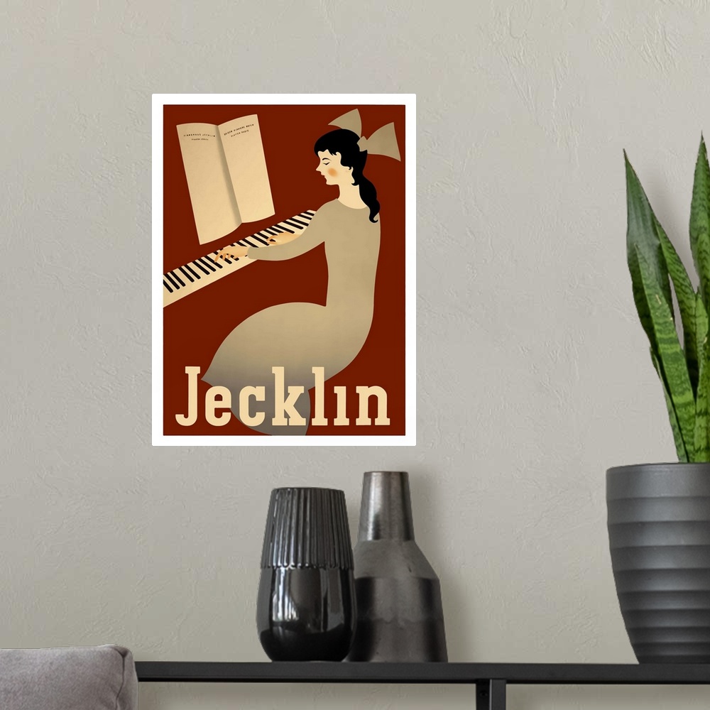 A modern room featuring Jecklin - Vintage Piano Advertisement