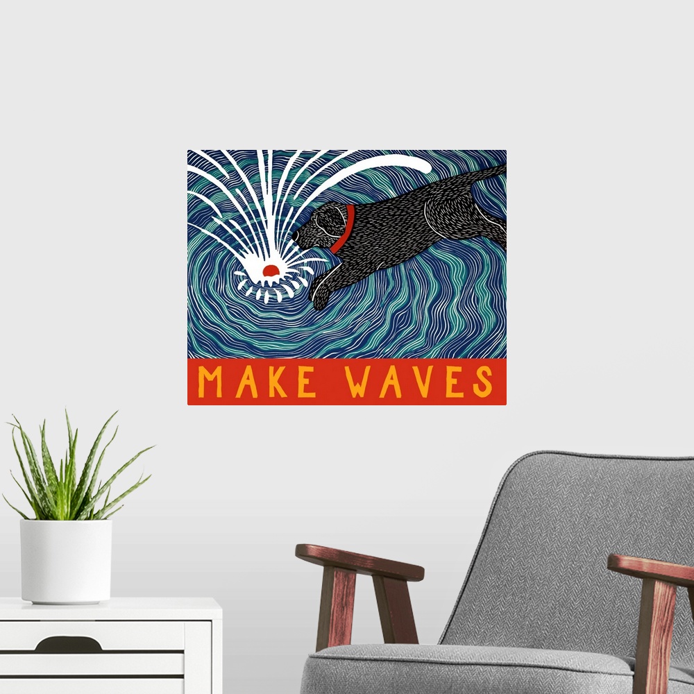 A modern room featuring Make Waves Wbanner