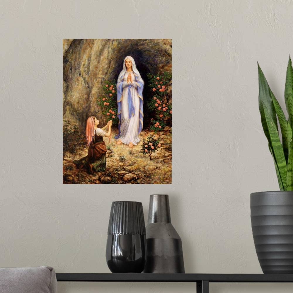 A modern room featuring Our Lady Of Lourdes
