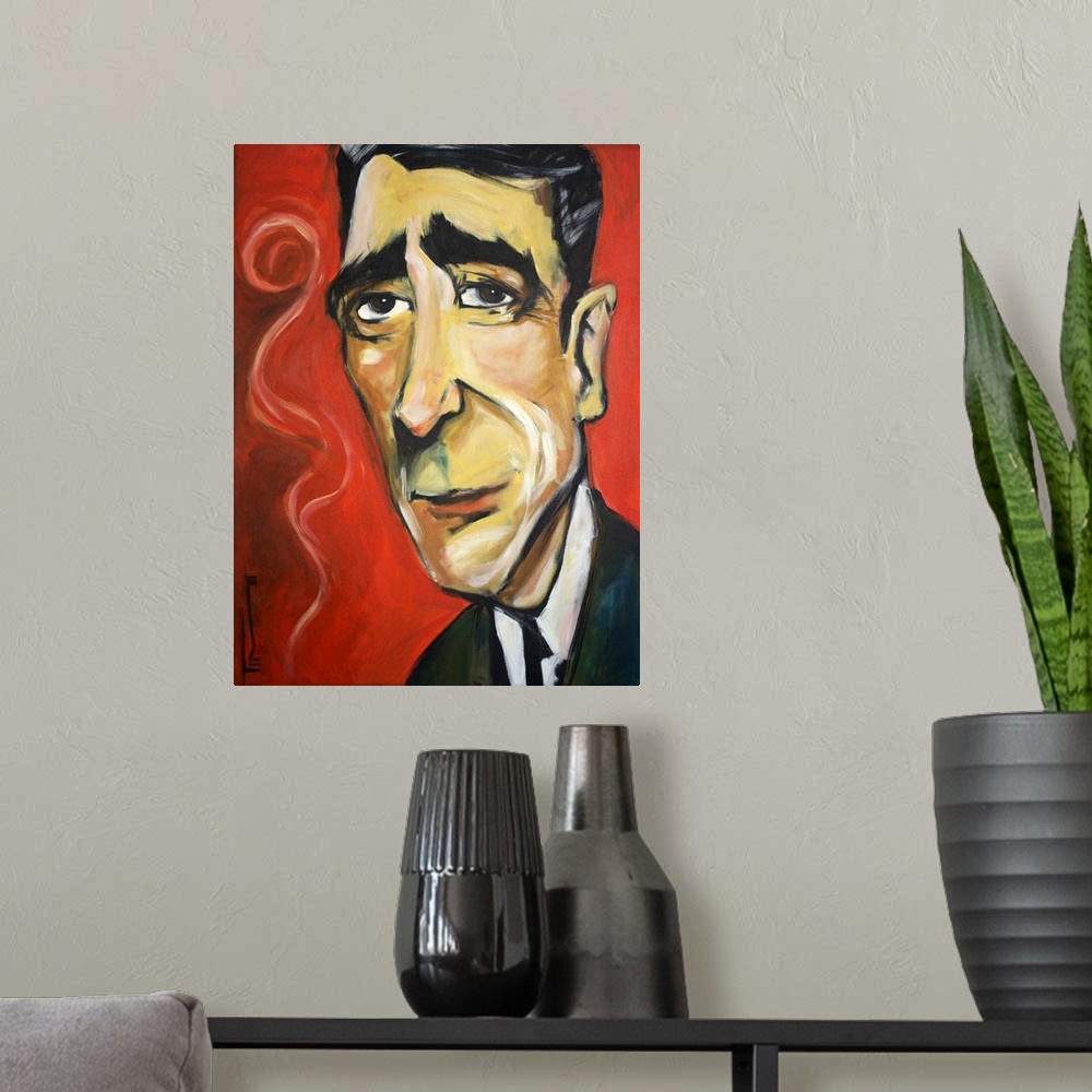 A modern room featuring Contemporary portrait of Rat Pack singer Peter Lawford with a cigarette.