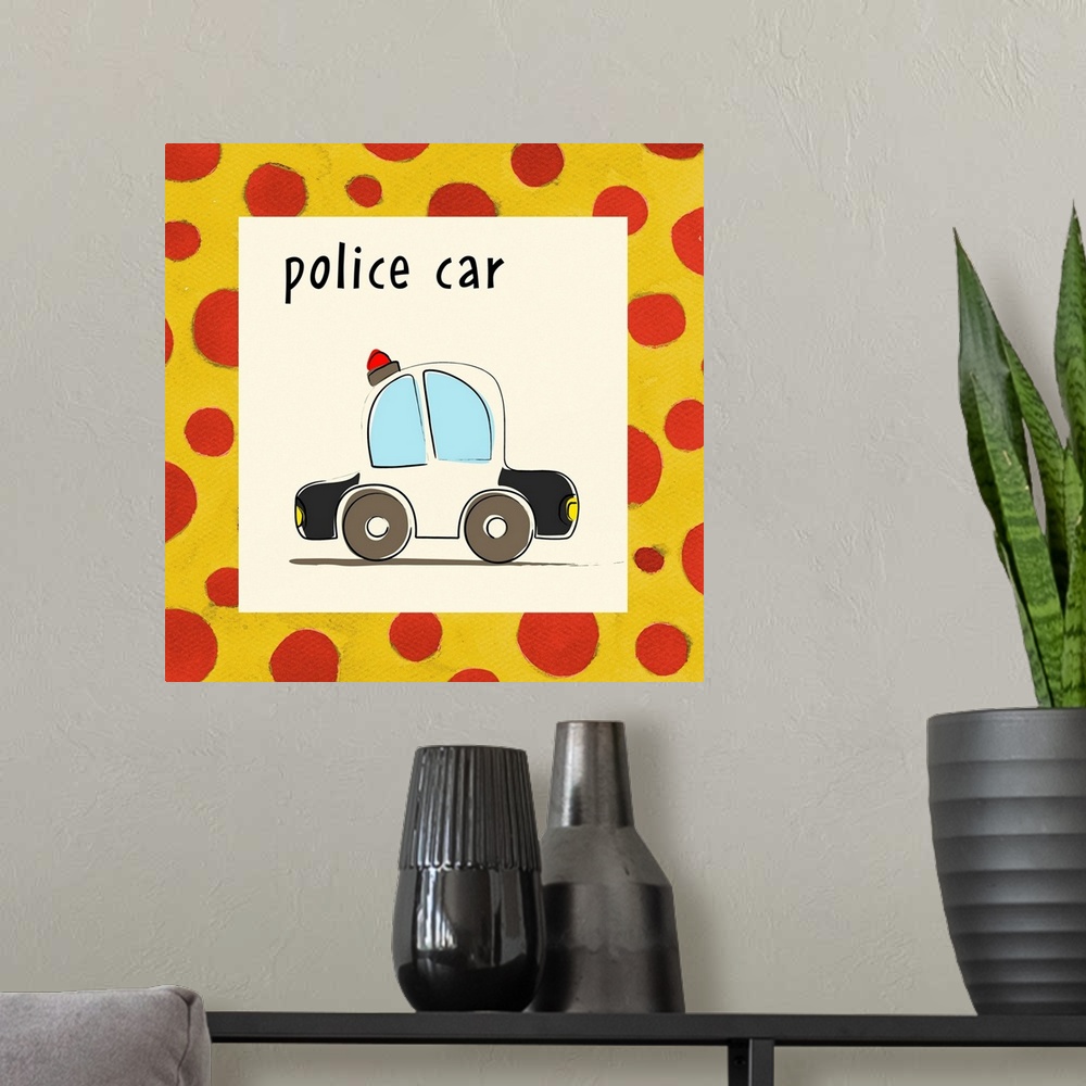 A modern room featuring police car