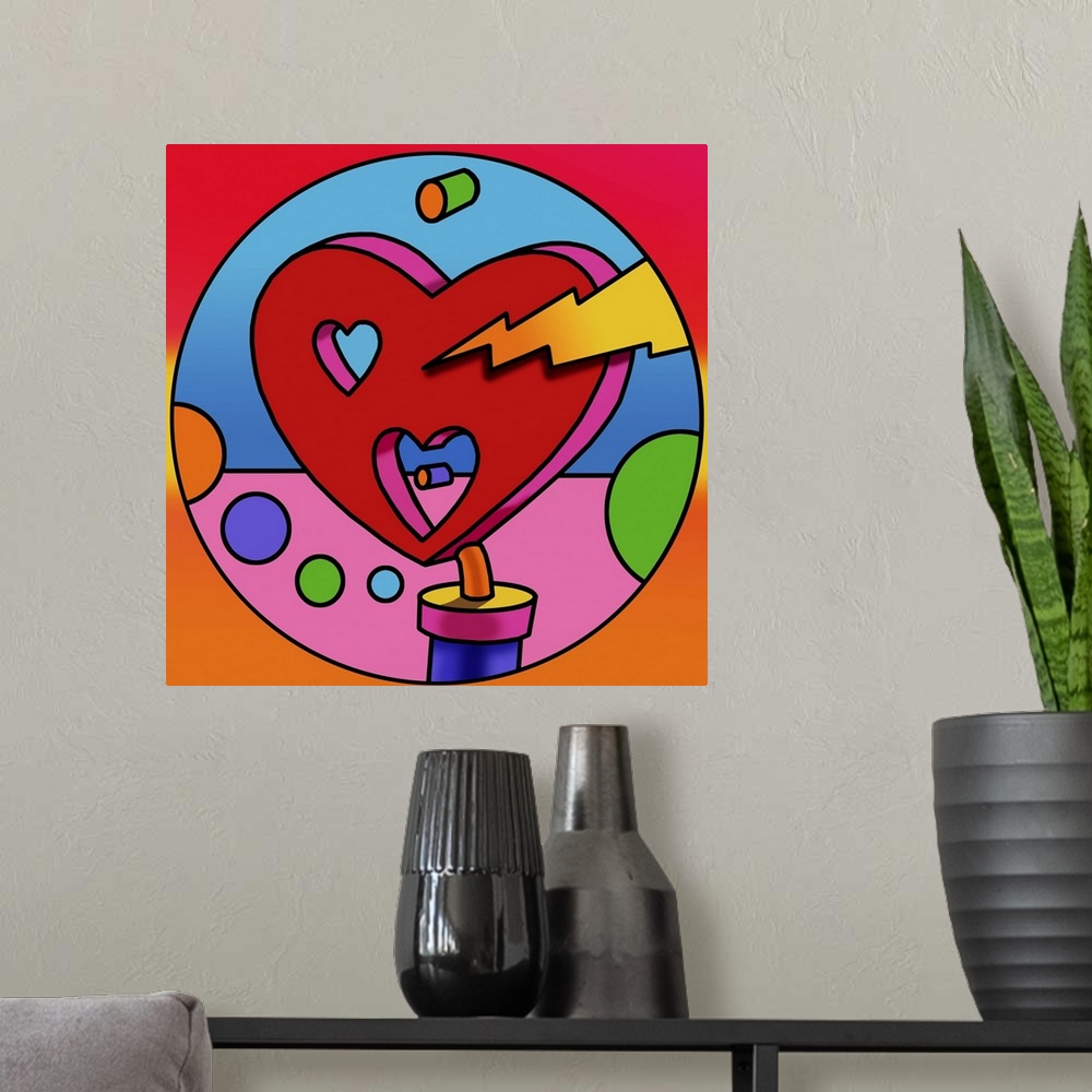 A modern room featuring Pop Art Lightning Heart Circle