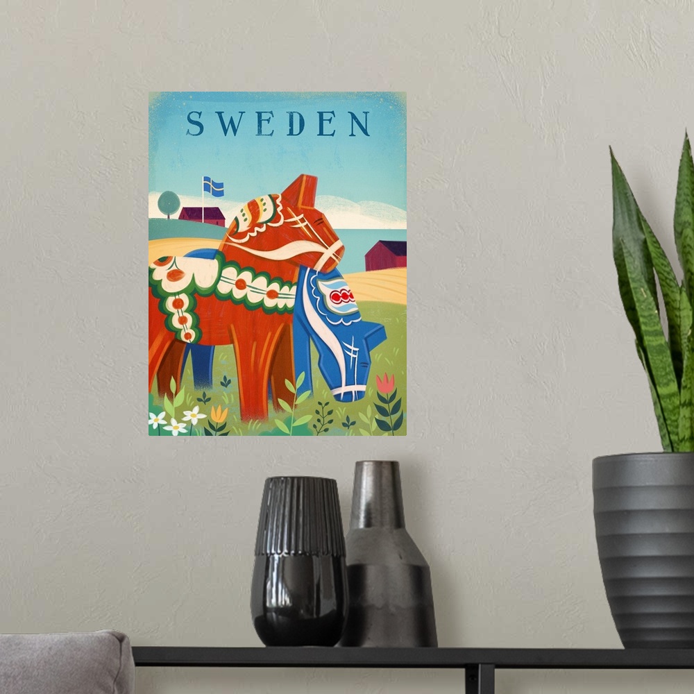 A modern room featuring Sweden Dala Horses