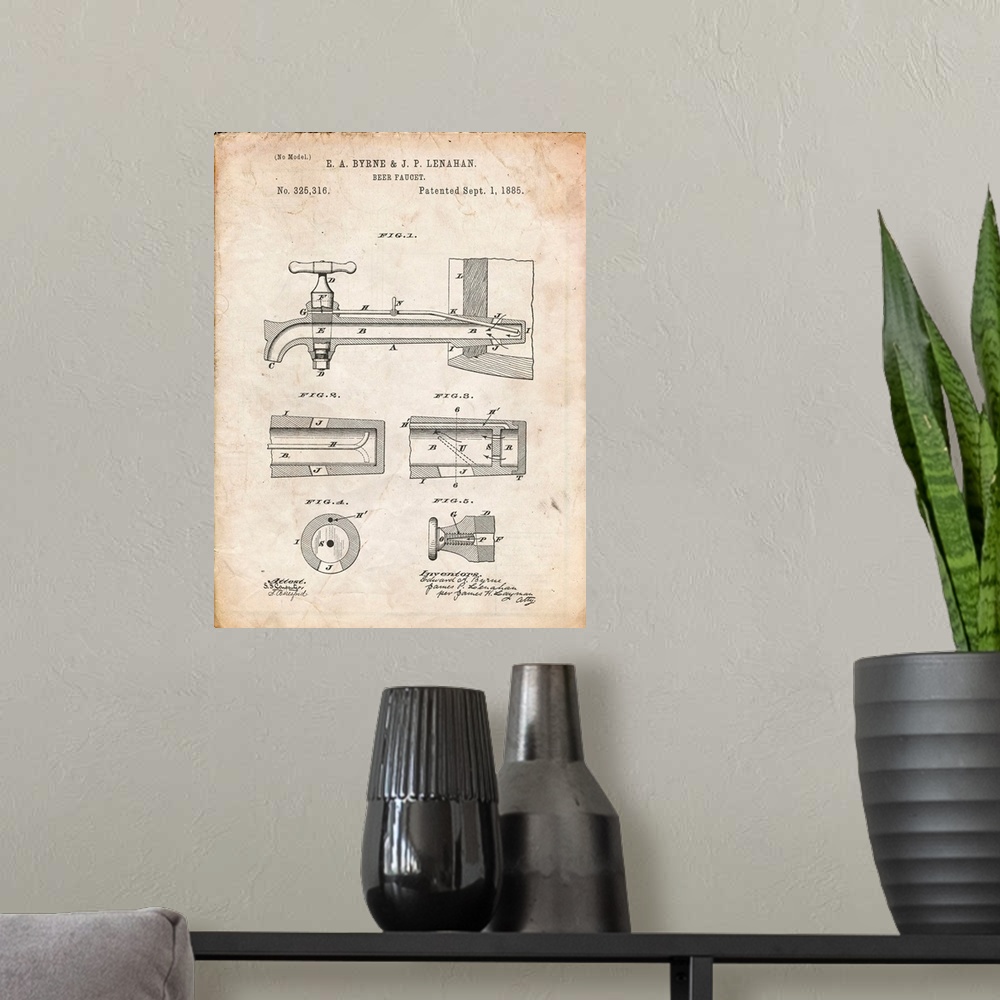 A modern room featuring Vintage Parchment Beer Tap Patent Poster