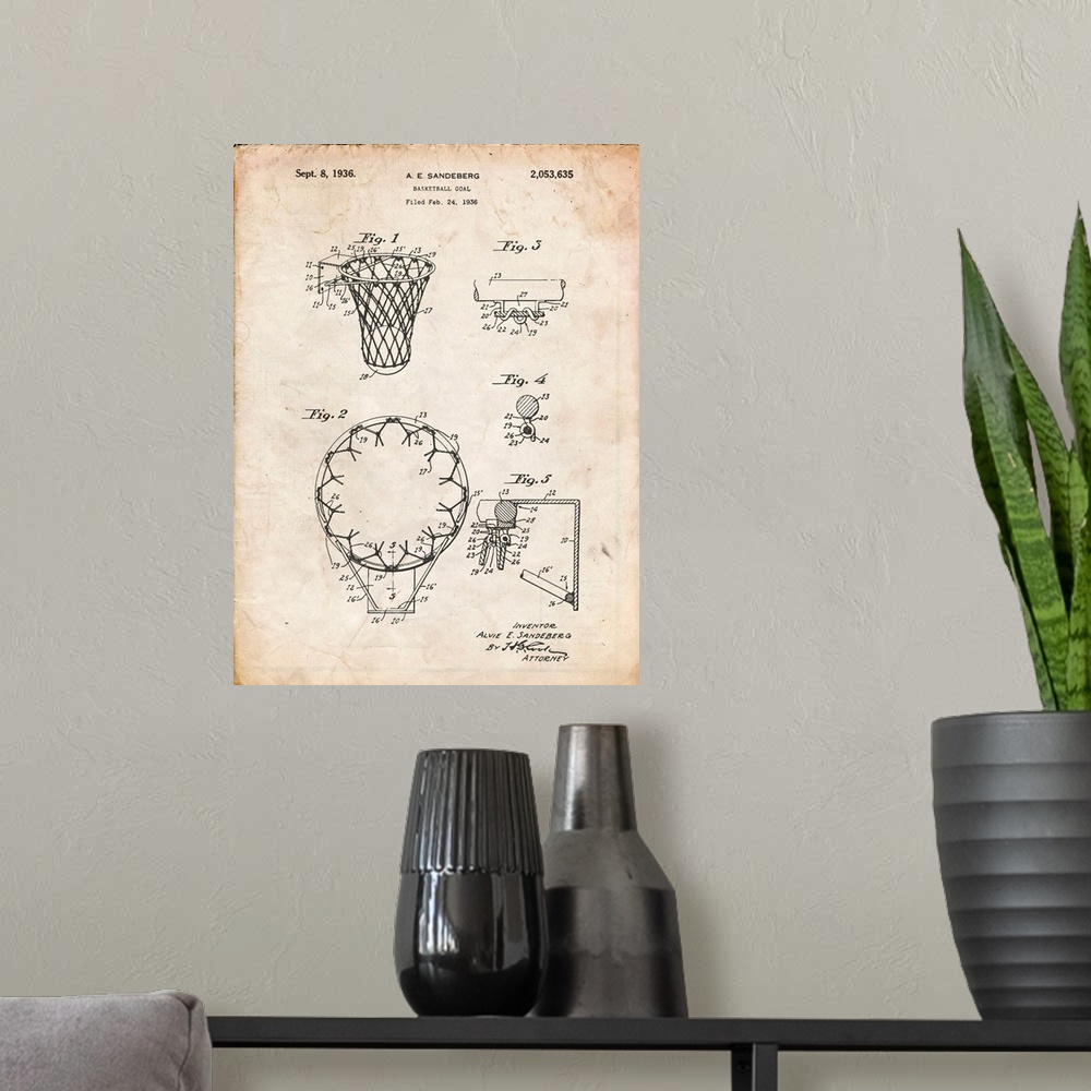 A modern room featuring Vintage Parchment Golden Gate Bridge Main Tower Patent Poster