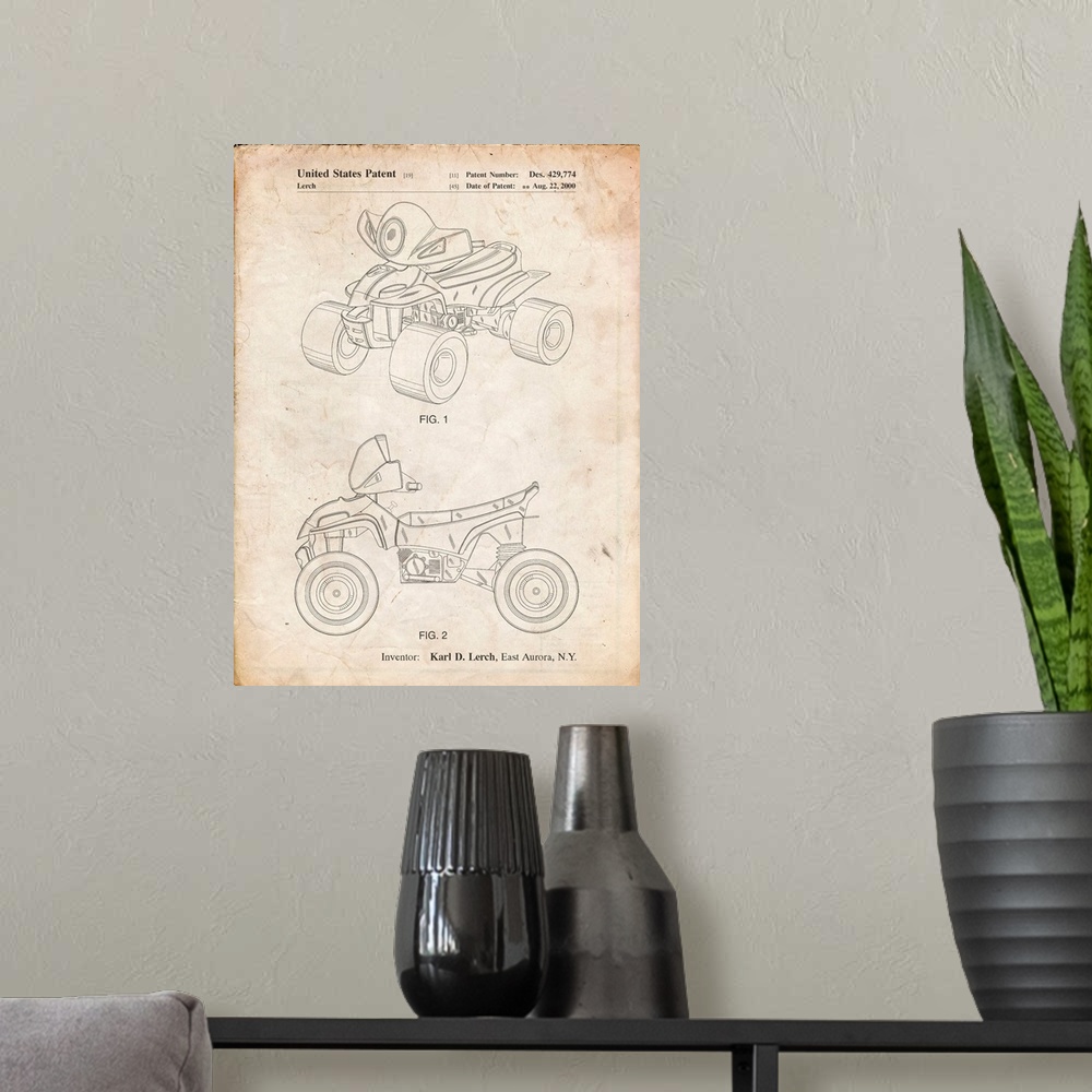 A modern room featuring Vintage Parchment Kids 4-Wheeler Poster
