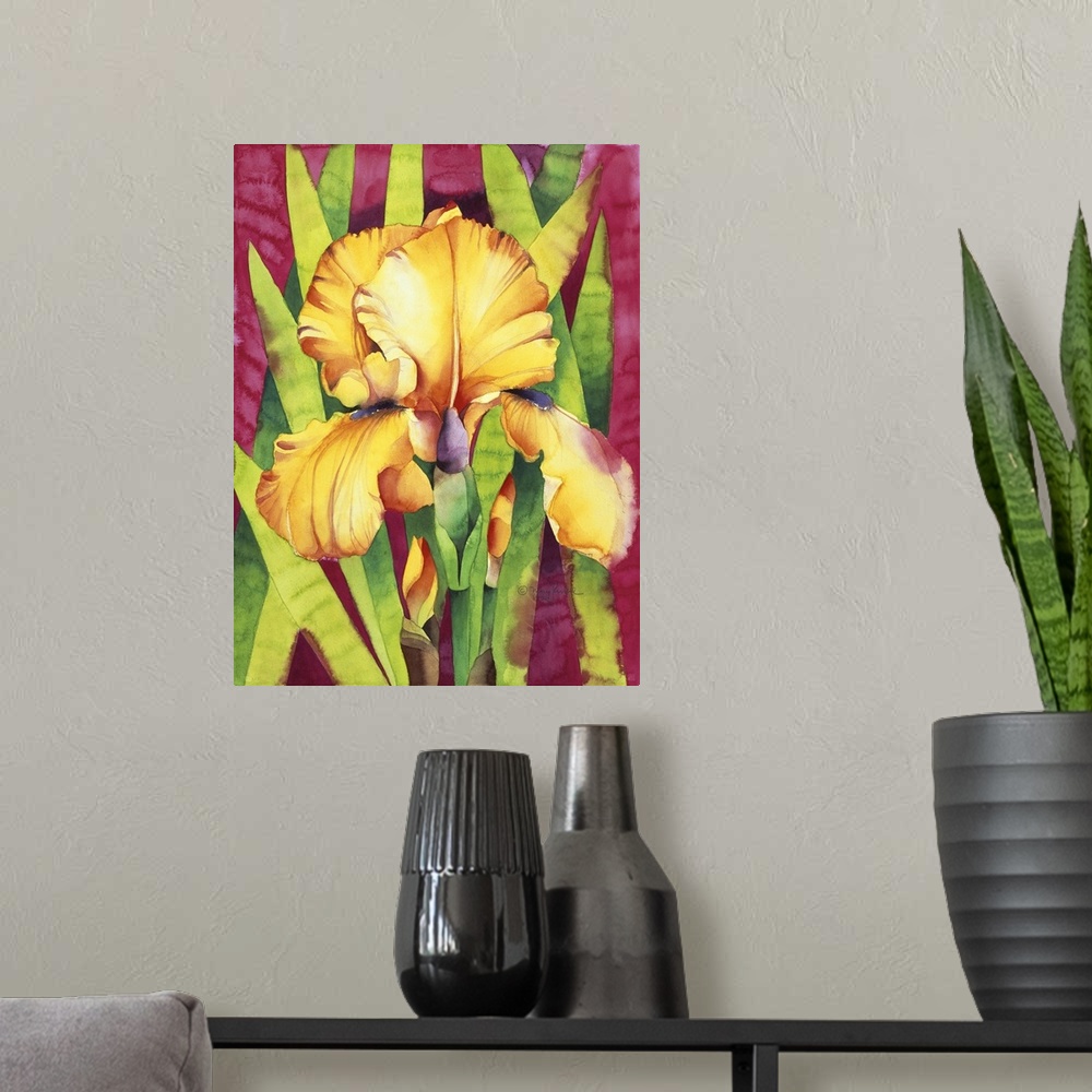 A modern room featuring Yellow Iris with Maroon Back