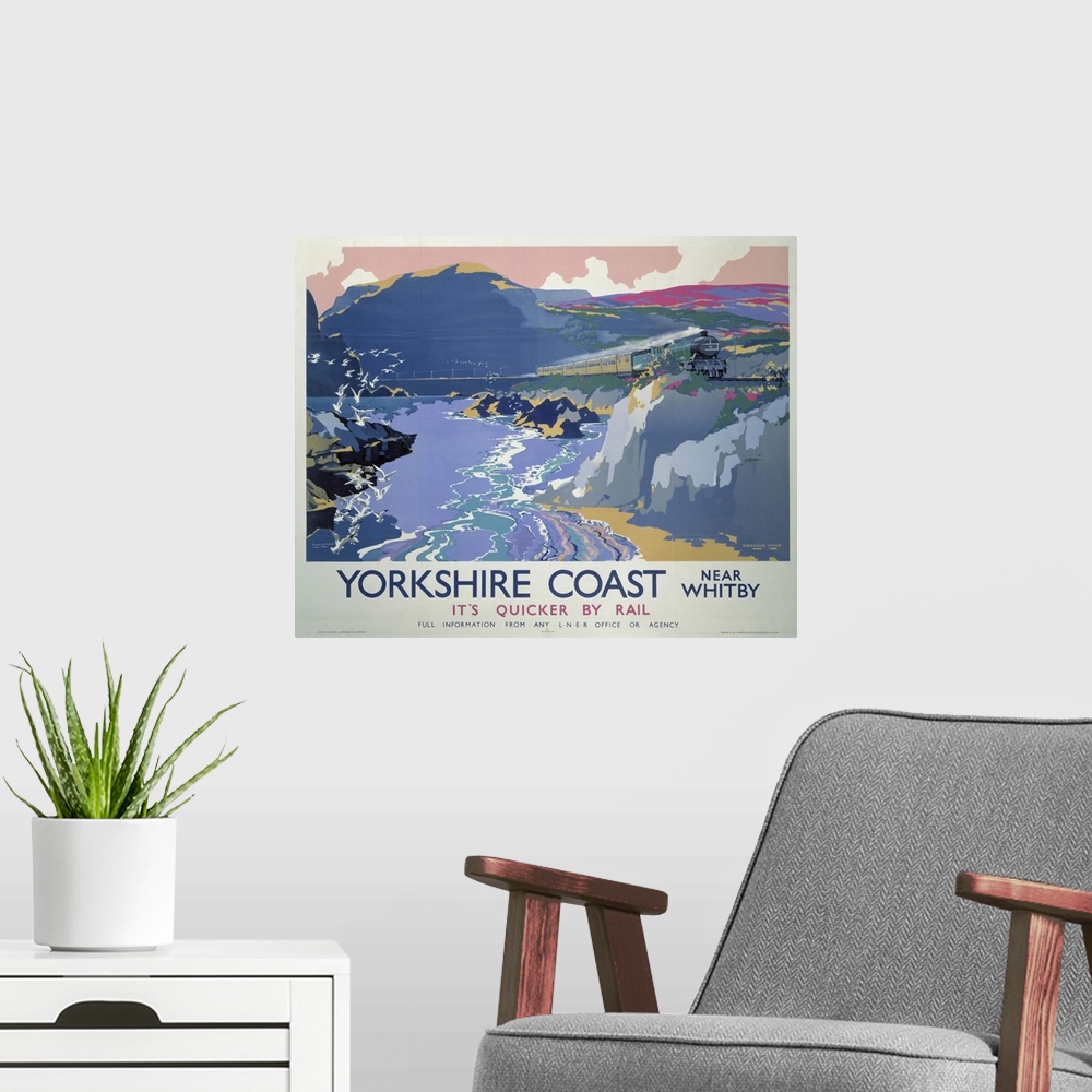 A modern room featuring Vintage poster advertisement for Yorkshire Travel.