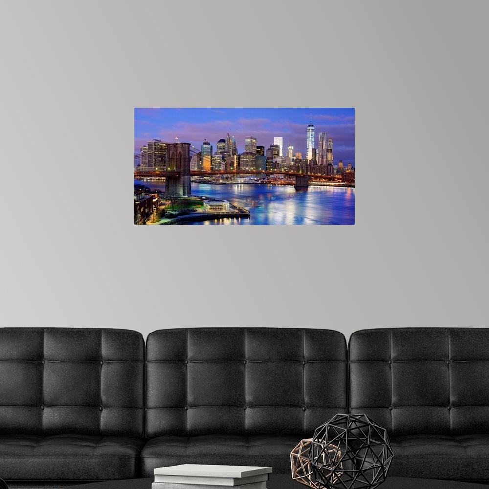 A modern room featuring Brooklyn Bridge And Lower Manhattan Panoramic View At Sunset
