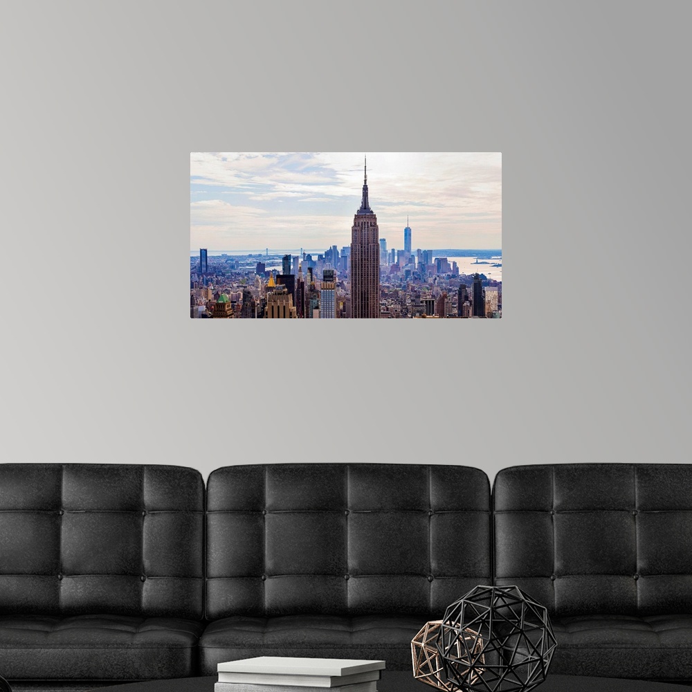 A modern room featuring Empire State Building And Freedom Tower Panoramic View From the Rock