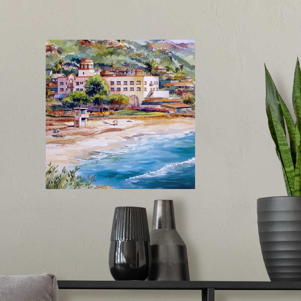 A modern room featuring Watercolor painting of Hotel Laguna, Laguna main Beach, California