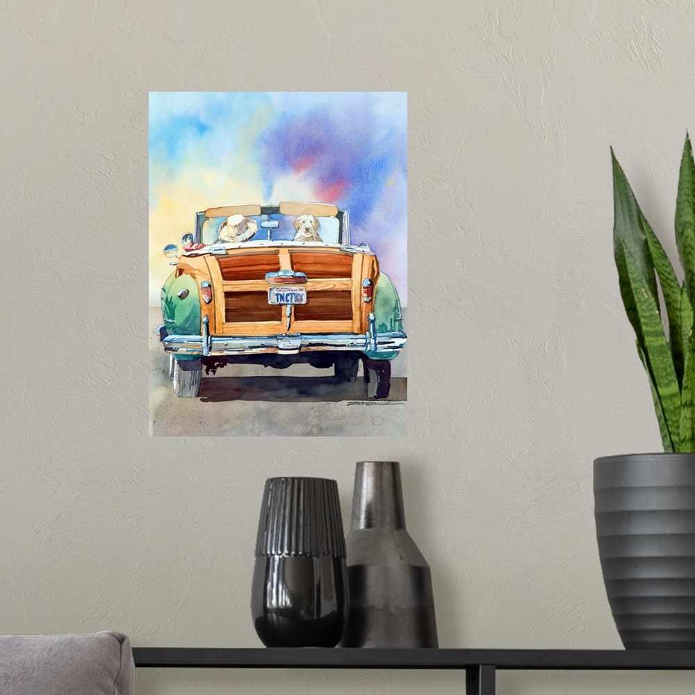 A modern room featuring Watercolor of two buddies in a Chrysler Town