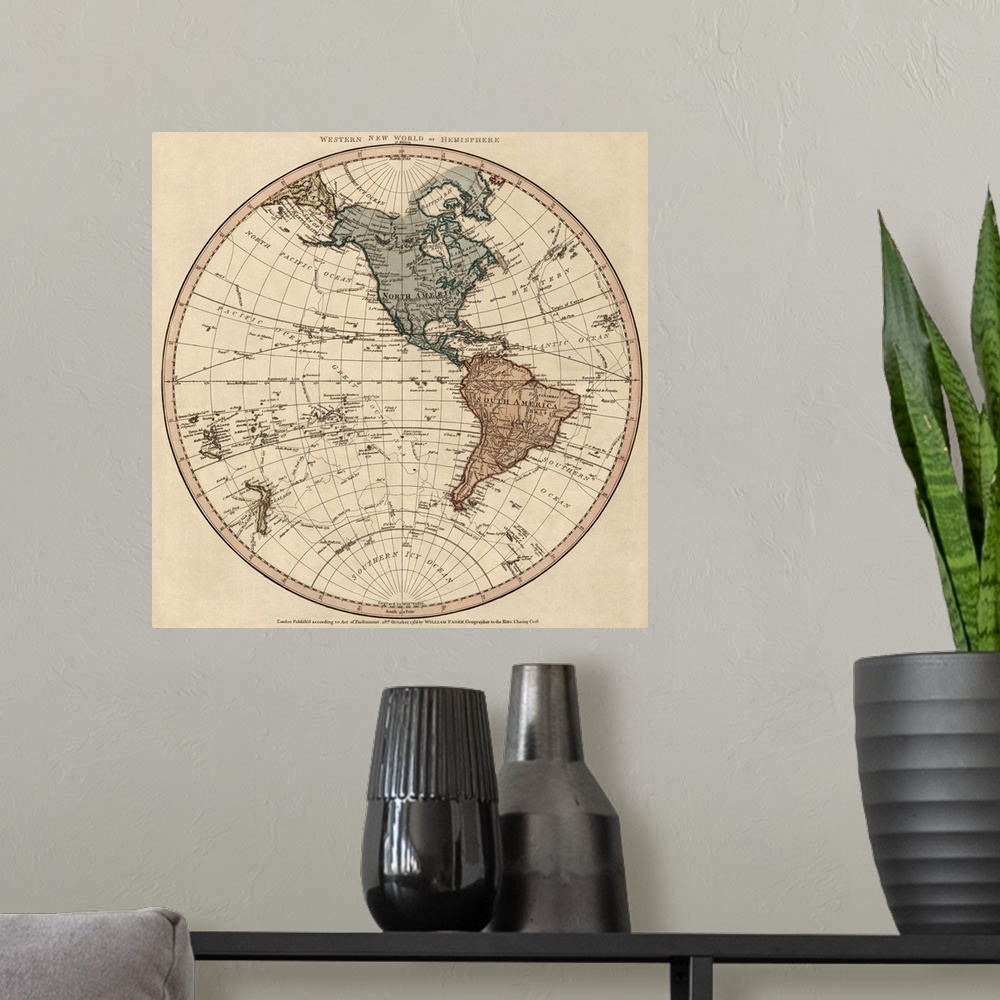 A modern room featuring Map of the Western Hemisphere showing the routes of James Cook's voyages to the Pacific Ocean wit...
