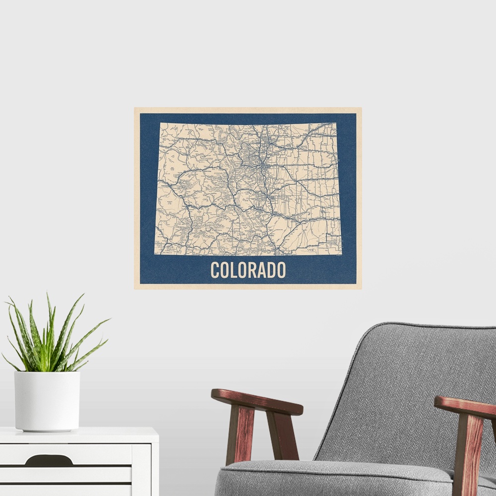 A modern room featuring Vintage Colorado Road Map 2