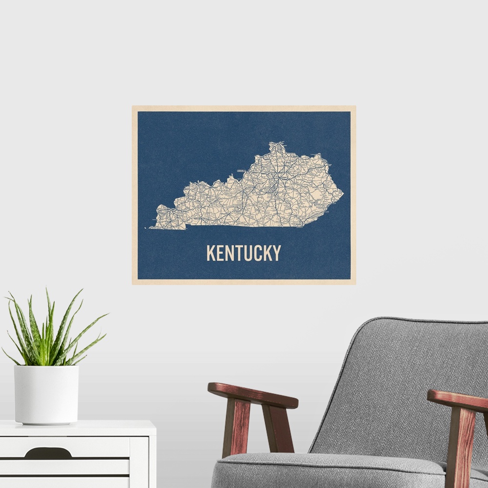 A modern room featuring Vintage Kentucky Road Map 2