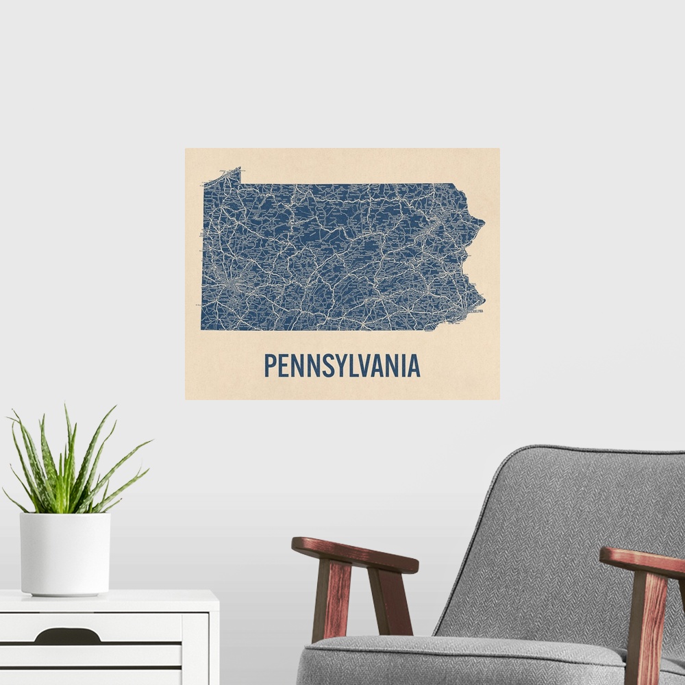 A modern room featuring Vintage Pennsylvania Road Map 1