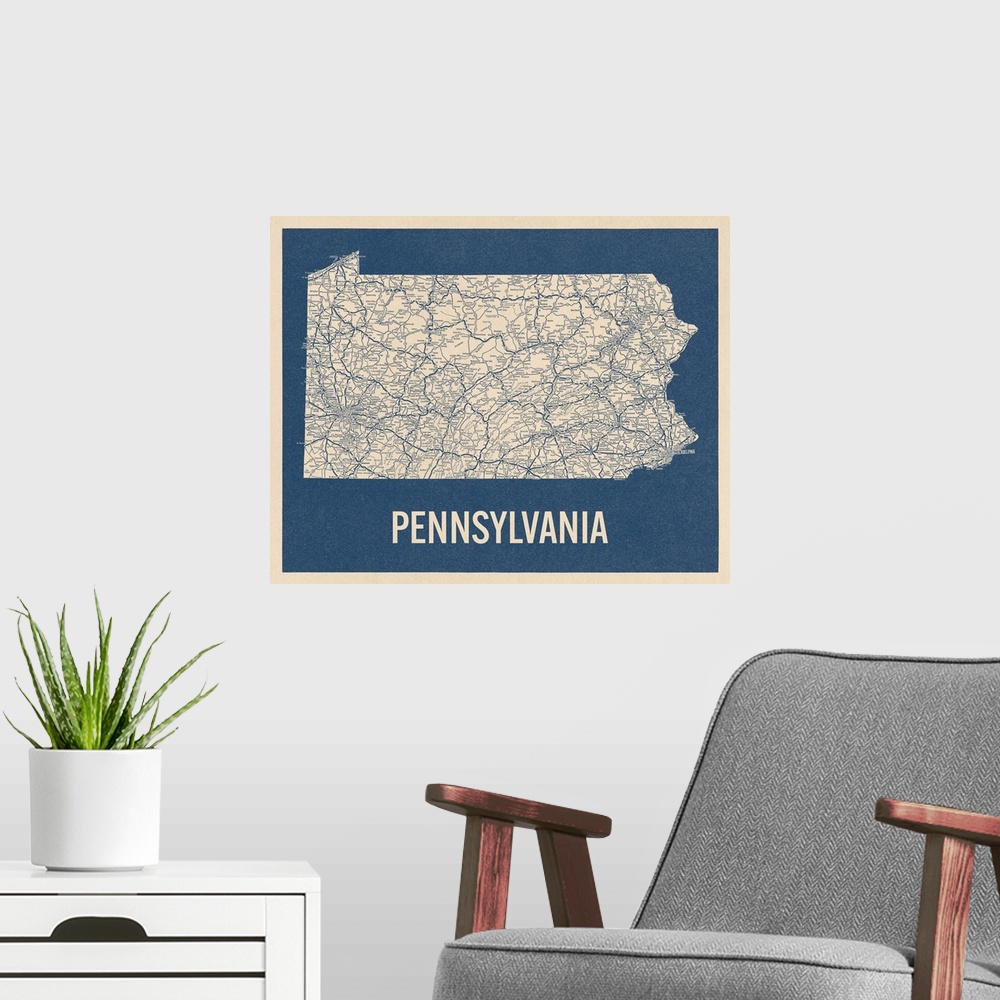 A modern room featuring Vintage Pennsylvania Road Map 2
