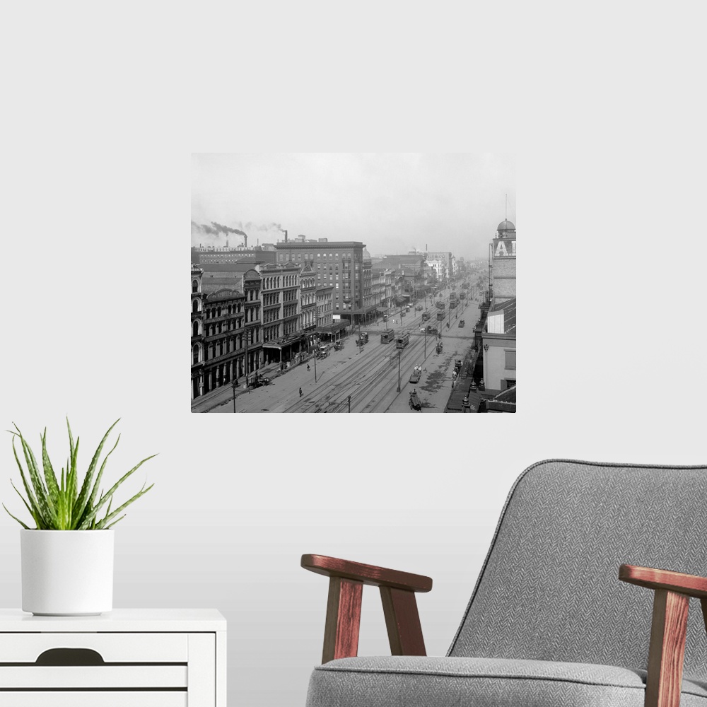 A modern room featuring Vintage photograph of Canal Street, New Orleans, Louisiana