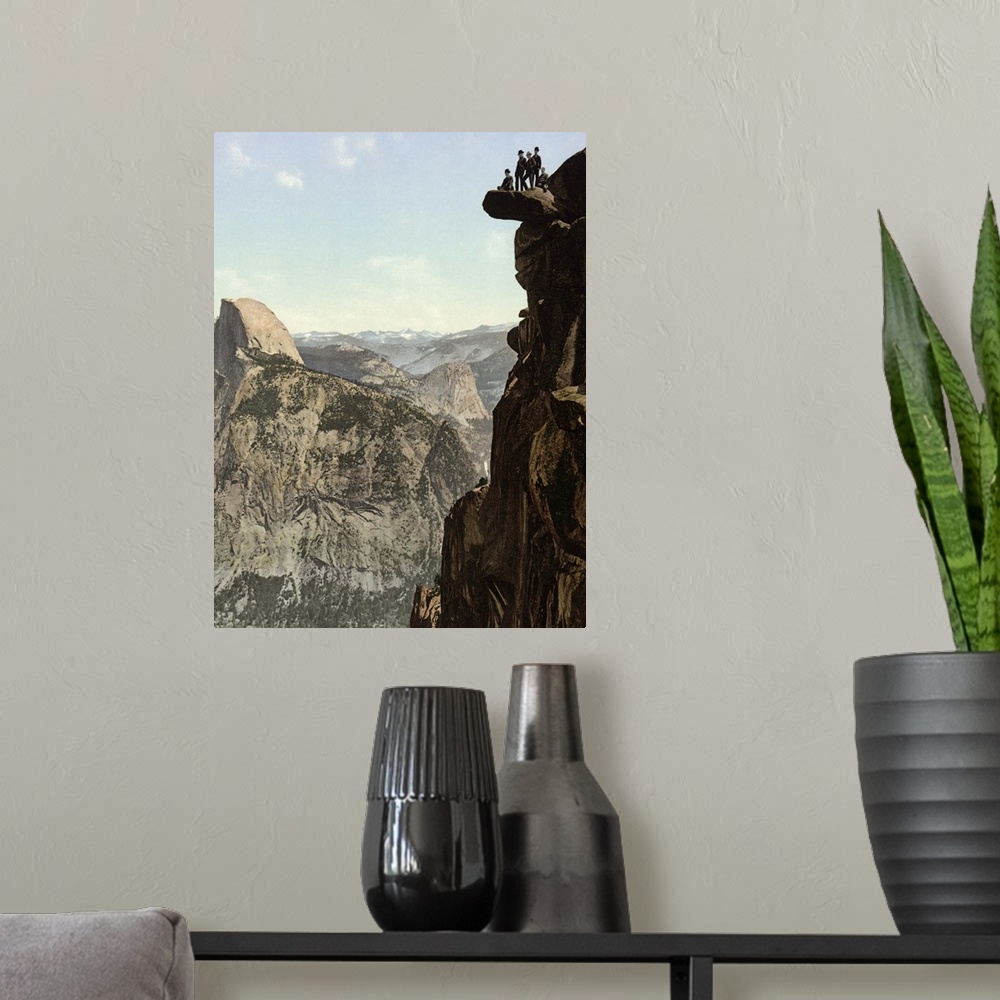 A modern room featuring Vintage photograph of Glacier Point and Half Dome, Yosemite National Park