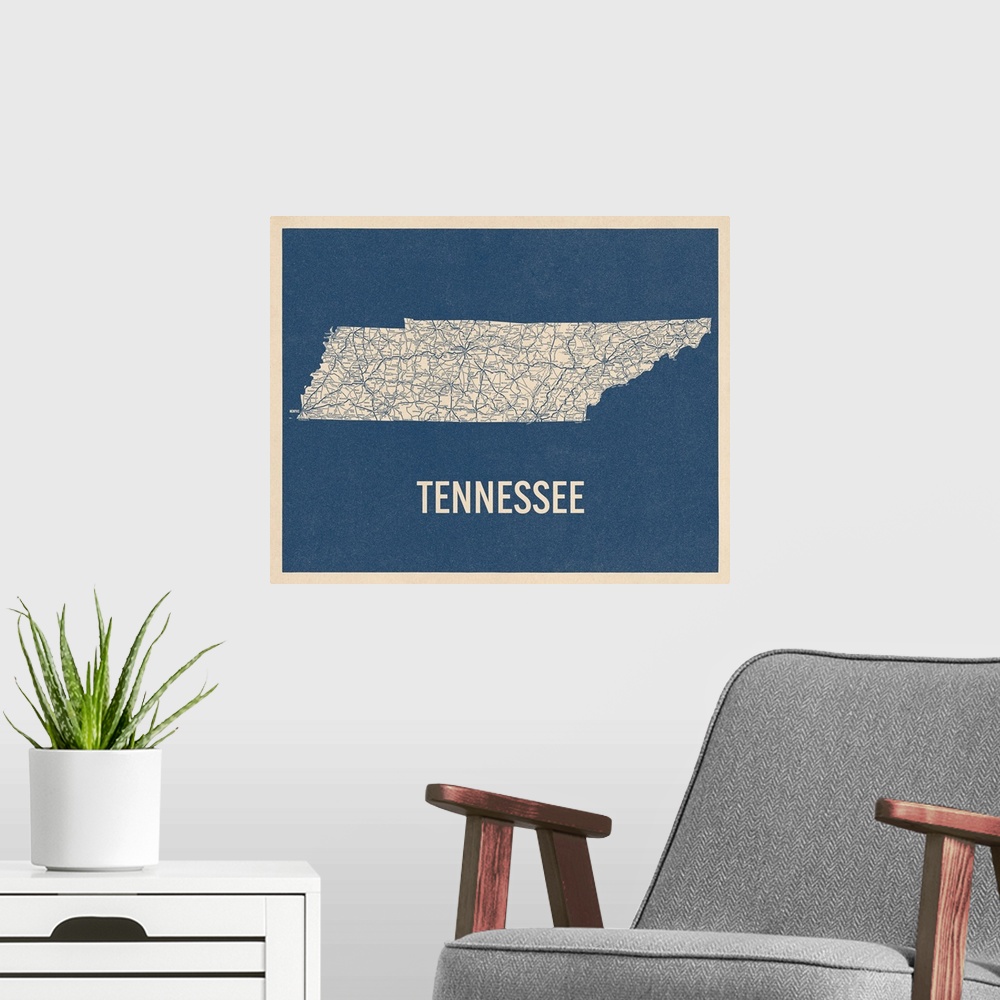 A modern room featuring Vintage Tennessee Road Map 2