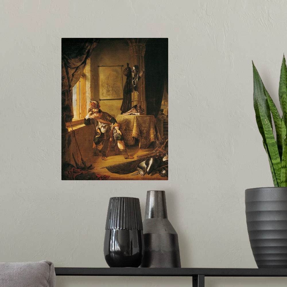A modern room featuring A Warrior in Thought