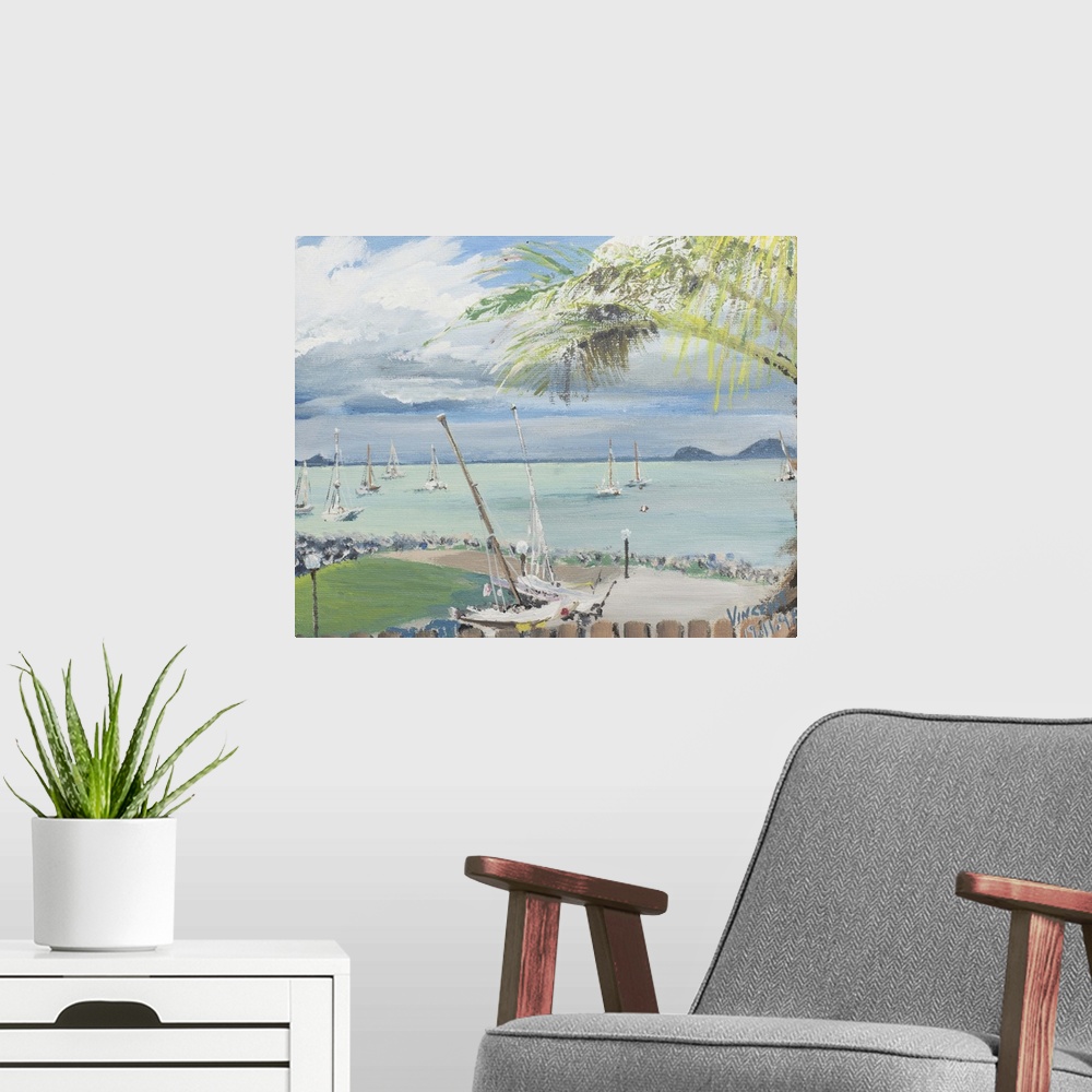 A modern room featuring Contemporary painting of a beach in Australia.