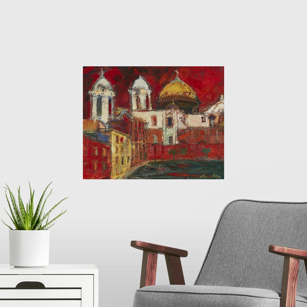 A modern room featuring Cadiz Cathedral And Buildings, Red Sky
