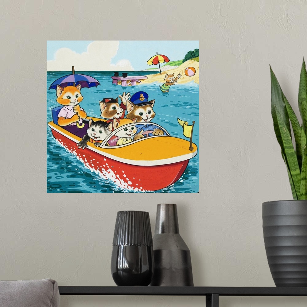 A modern room featuring Cat Family In Motorboat