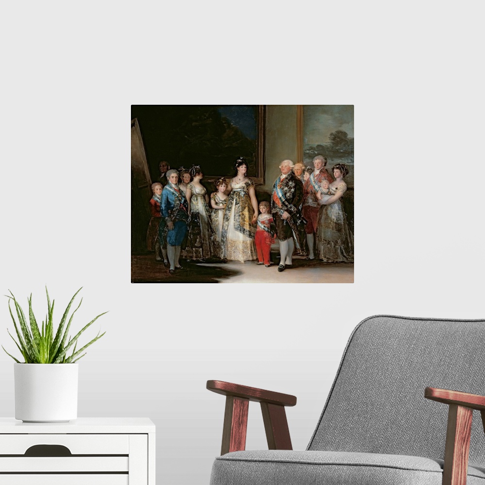 A modern room featuring XIR471 Charles IV (1748-1819) and his family, 1800 (oil on canvas)  by Goya y Lucientes, Francisc...