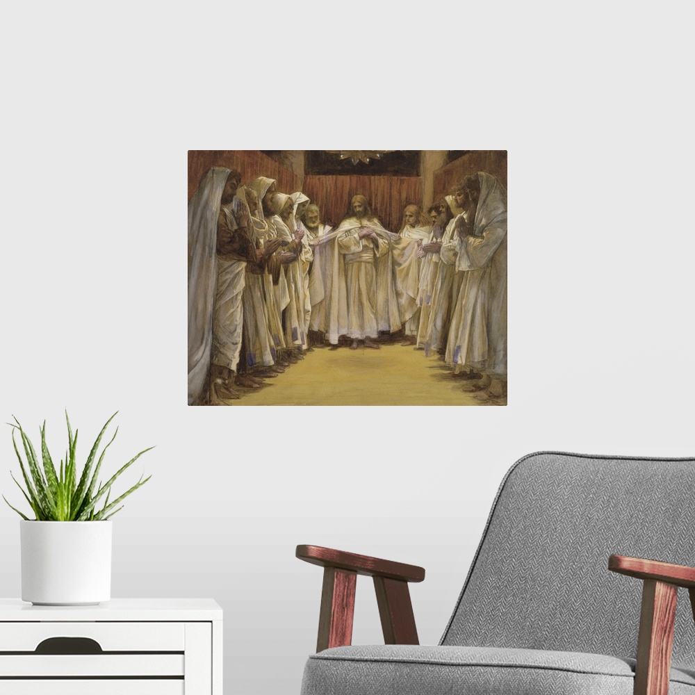A modern room featuring TBM140085 Christ with the twelve Apostles, illustration for 'The Life of Christ', c.1886-96 (goua...