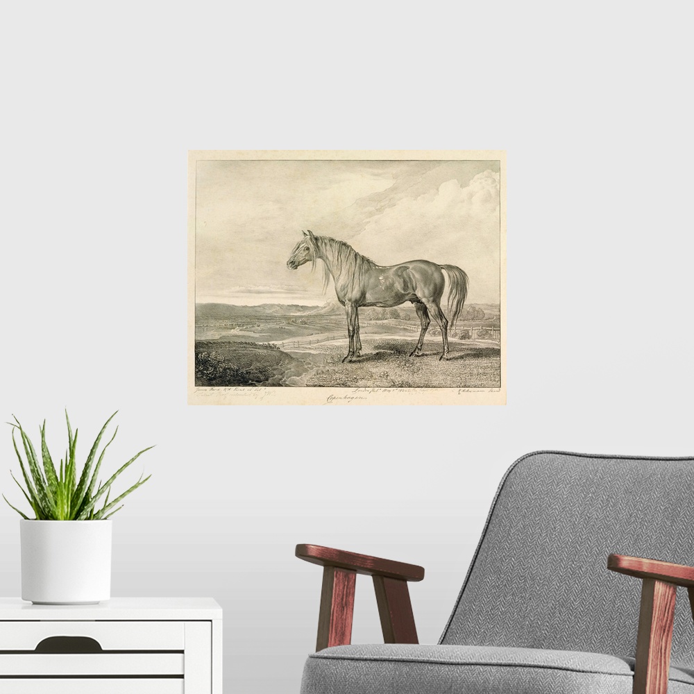 A modern room featuring Copenhagen, from 'Celebrated Horses', a set of fourteen racing prints published