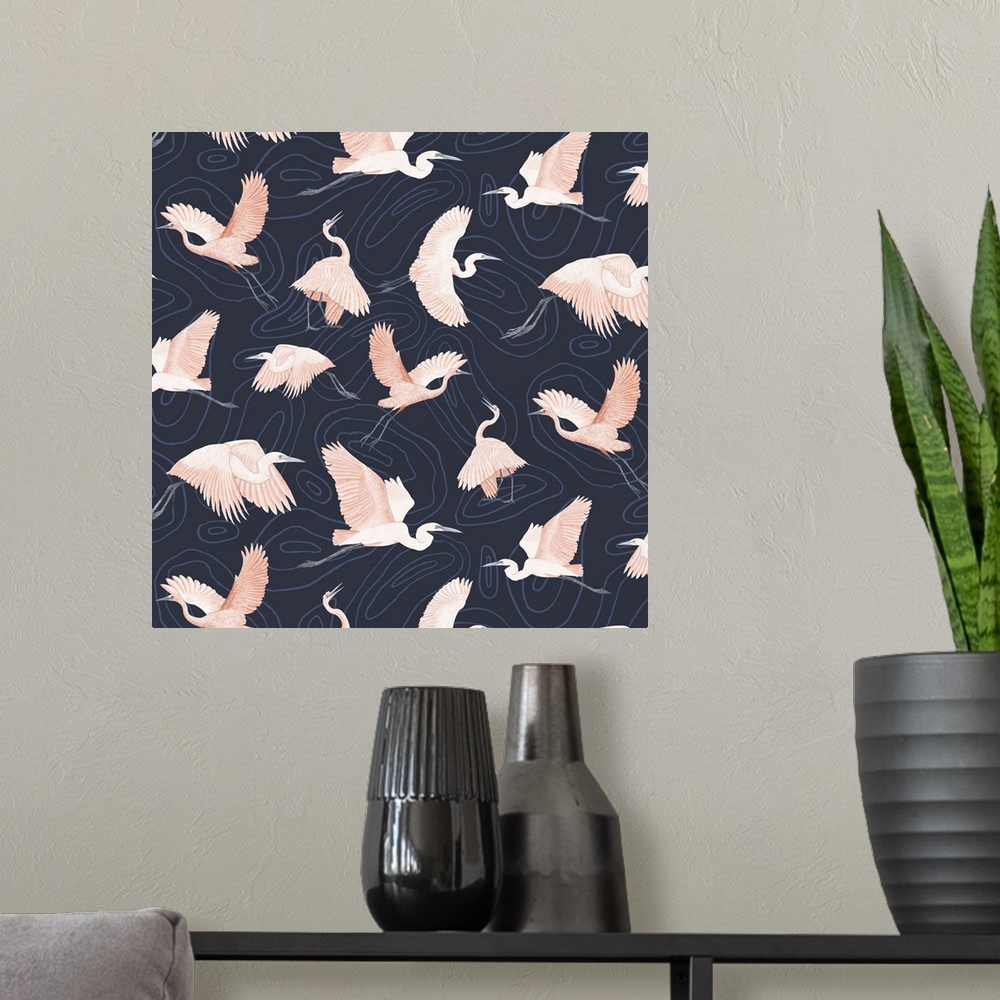 A modern room featuring Egrets Pattern I, 2022